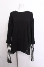 画像1: NieR Clothing / 袖ボーダートップス  黒ｘ白 S-26-06-07-027-PU-TO-AS-ZS (1)