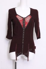 画像1: Ozz oneste / 花刺繍リブ切替ハイネックカットソー  ブラウン S-26-06-11-025-OO-TO-HR-ZS (1)
