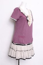 画像2: axes femme / ストライプフリルチュニック  紫 S-26-06-11-039-AX-OP-AS-ZS (2)