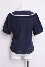 画像3: axes femme POETIQUE / リボン付きューリップ刺繍ブラウス  紺 S-26-06-11-023-AX-BL-AS-ZS (3)