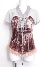 画像1: OZZ ANGELO / プリーツ襟半袖トップス  グレー S-26-06-11-024-OO-TO-HR-ZS (1)