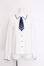 画像1: Amavel / Classic School ネクタイブラウス  白ｘ青 S-26-06-12-038-CA-BL-HR-ZS (1)