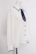 画像3: Amavel / Classic School ネクタイブラウス  白ｘ青 S-26-06-12-038-CA-BL-HR-ZS (3)