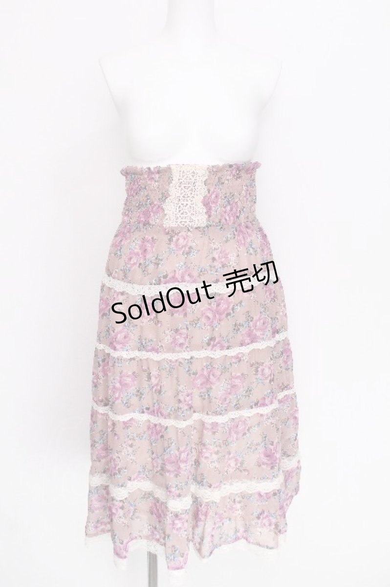 画像1: axes femme / ローズプリントシフォンスカート  ピンク S-26-06-12-055-AX-SK-HR-ZS (1)