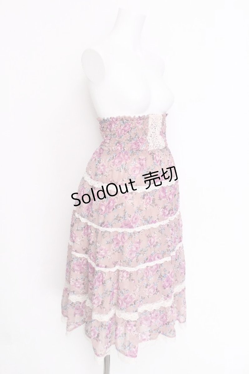 画像3: axes femme / ローズプリントシフォンスカート  ピンク S-26-06-12-055-AX-SK-HR-ZS (3)