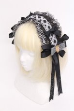 画像1: LOLITA / レースリボンヘッドドレス  黒ｘ白 S-26-06-12-002-LO-ZA-HR-ZS (1)