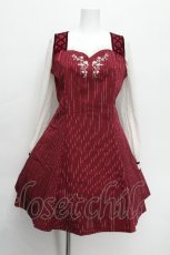 画像1: axes femme POETIQUE / 刺繍入りストライプワンピース  ワイン S-26-06-16-025-AX-OP-AS-ZS (1)