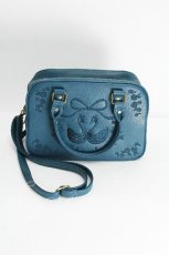 画像1: metamorphose / スワン刺繍入りWファスナーBAG  ブルーグリーン S-26-06-16-008-ME-BG-HR-ZS (1)
