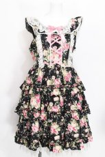 画像1: Angelic Pretty / Sweet Roseジャンパースカート  黒 S-26-06-18-033-AP-OP-HR-ZS (1)