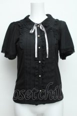 画像1: axes femme / フリルブラウス風半袖プルオーバー  黒 S-26-06-19-034-AX-TO-HR-ZS (1)