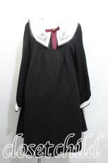 画像1: Amavel / クロス刺繍衿Aラインワンピース  黒 S-26-06-21-045-CA-OP-HR-ZS (1)