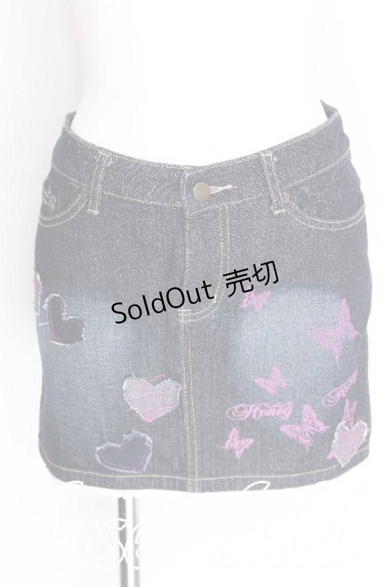 画像1: h.Jelly HONEY / 蝶々プリントデニムスカート  ブルー S-26-06-23-030-HN-SK-HR-ZS (1)