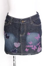 画像1: h.Jelly HONEY / 蝶々プリントデニムスカート  ブルー S-26-06-23-030-HN-SK-HR-ZS (1)