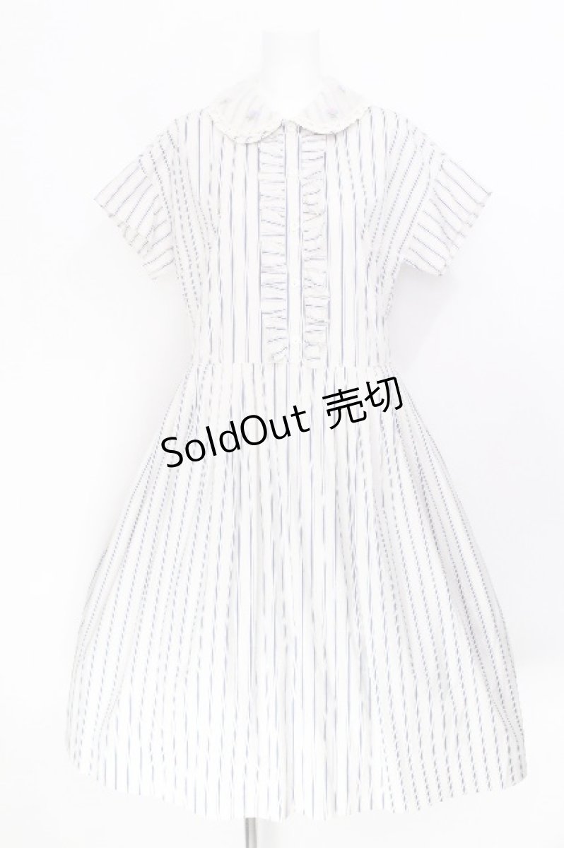 画像1: Jane Marple / Satin stripe フラワーエンブロイダリーカラードレス  白 S-26-06-24-033-JM-OP-HR-ZS (1)