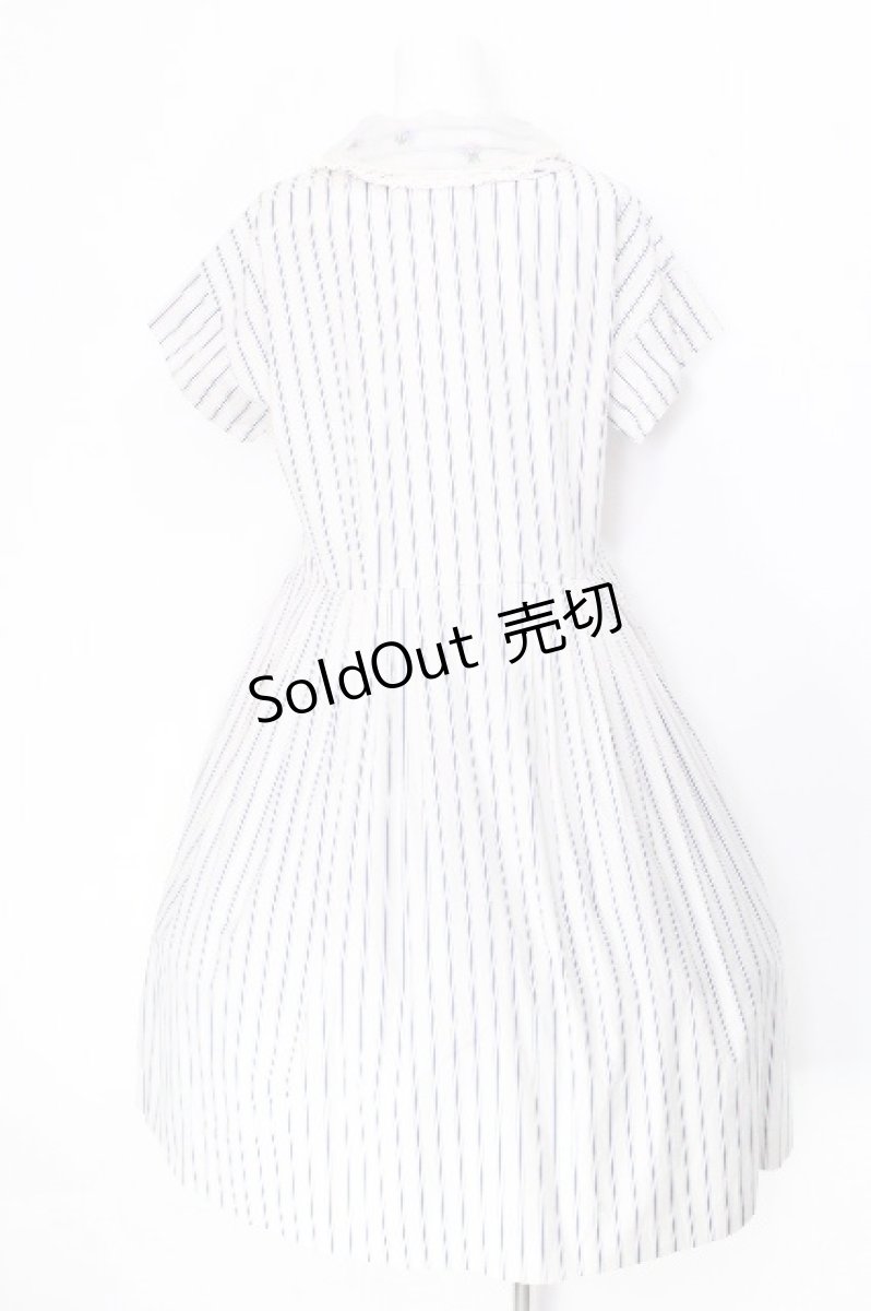 画像2: Jane Marple / Satin stripe フラワーエンブロイダリーカラードレス  白 S-26-06-24-033-JM-OP-HR-ZS (2)