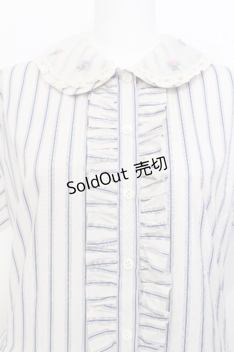 画像3: Jane Marple / Satin stripe フラワーエンブロイダリーカラードレス  白 S-26-06-24-033-JM-OP-HR-ZS (3)