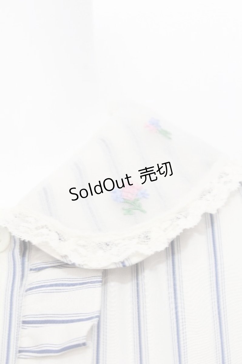 画像4: Jane Marple / Satin stripe フラワーエンブロイダリーカラードレス  白 S-26-06-24-033-JM-OP-HR-ZS (4)