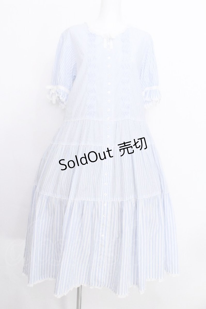 画像1: PINK HOUSE / ストライプティアードワンピース F サックス S-26-06-25-028-LO-OP-SZ-ZS (1)