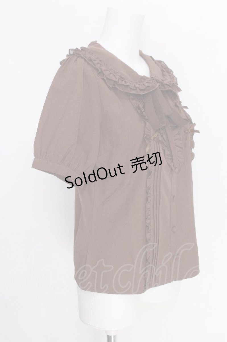 画像3: axes femme POETIQUE / リボンフリル半袖ブラウス  モカ S-26-06-26-026-AX-BL-AS-ZS (3)