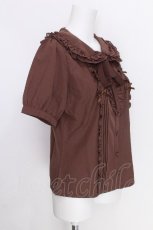 画像3: axes femme POETIQUE / リボンフリル半袖ブラウス  モカ S-26-06-26-026-AX-BL-AS-ZS (3)