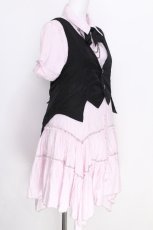 画像3: ALGONQUINS / ベスト付ストライプシャツワンピース  ピンクｘ黒 S-26-06-26-028-AL-OP-AS-ZS (3)