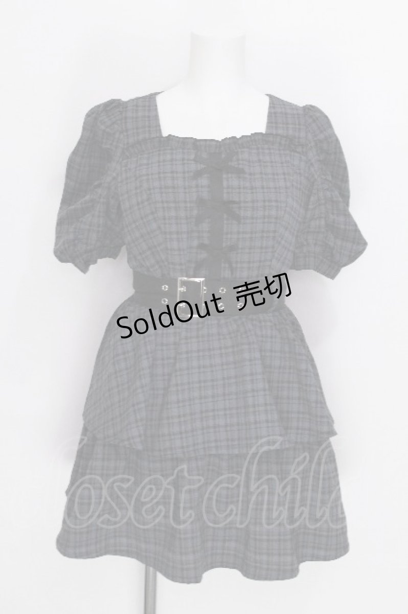 画像1: pium / フロントリボンティアードミニワンピース  ダークチェック S-26-06-26-046-LO-OP-HR-ZS (1)