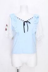 画像1: axes femme POETIQUE / きらめく花園刺繍カットプルオーバー  サックス S-26-06-26-017-AX-TO-AS-ZS (1)