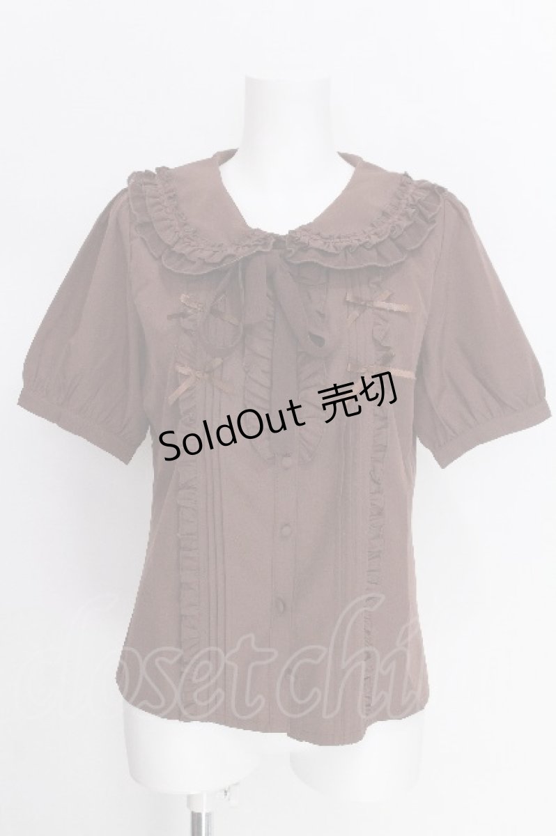 画像1: axes femme POETIQUE / リボンフリル半袖ブラウス  モカ S-26-06-26-026-AX-BL-AS-ZS (1)