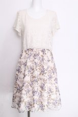 画像1: axes femme / フラワーptドッキングワンピース M キナリ S-26-06-27-009-AX-OP-TE-ZS (1)