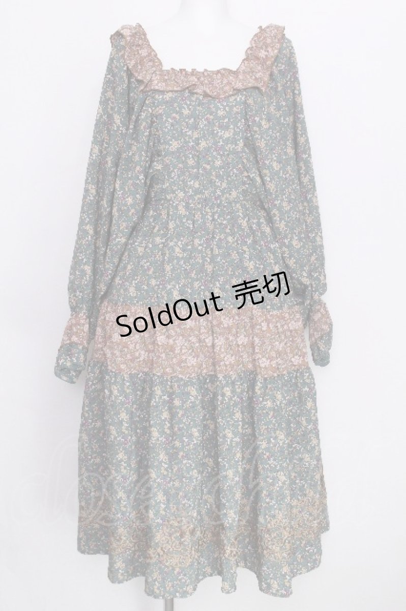 画像1: axes femme NOSTALGIE / 小花切替裾刺繍ワンピース M グリーン S-26-06-27-033-AX-OP-SZ-ZS (1)