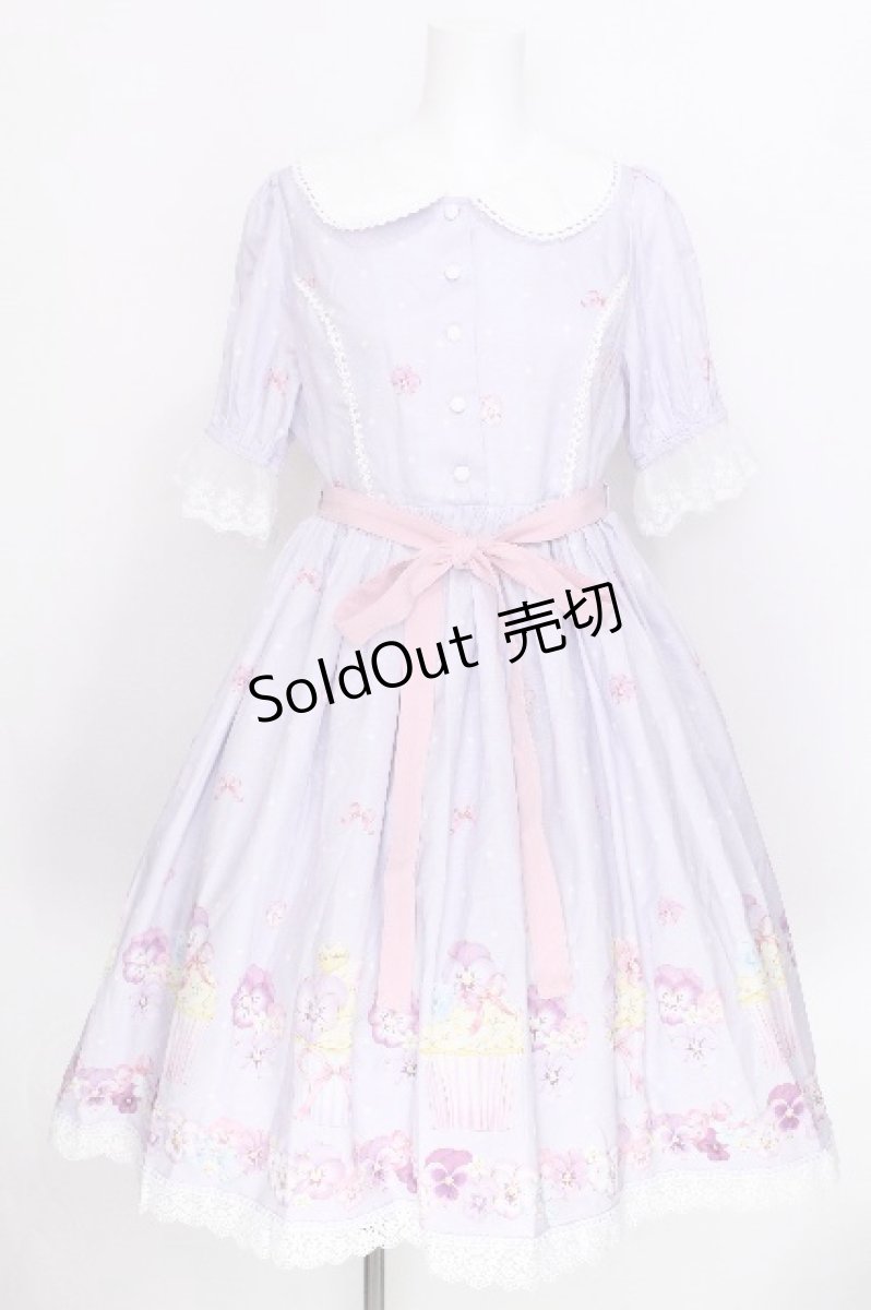 画像1: Chalmiere / パンジーカップケーキ柄ワンピース  ラベンダー S-26-06-29-033-AX-AC-HR-ZS (1)