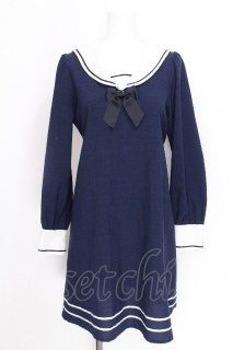 イノセントワールド レース フリル ティアード リボン ネイビー ワンピース Innocent World （イノセントワールド）の古着 ロリィタ美品！ (Page 1)