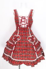 画像1: Angelic Pretty / トゥインクルタータンハートポケットジャンパースカート  赤 S-26-06-29-040-AP-TO-HR-ZS (1)