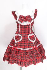 画像1: Angelic Pretty / Cute Heartジャンパースカート(タータン)  赤 S-26-06-29-041-AP-OP-HR-ZS (1)