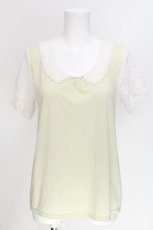 画像1: axes femme / バックシフォンリボンレーススリーブTシャツ  オフｘグリーン S-26-06-29-006-AX-TO-HR-ZS (1)