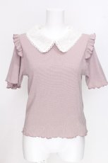 画像1: axes femme / 2WAY襟付きリブトップス  ピンク S-26-06-29-007-AX-TO-HR-ZS (1)