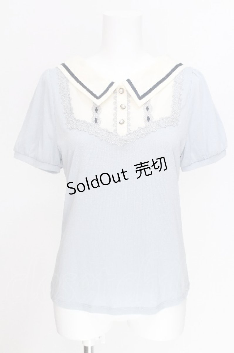 画像1: axes femme POETIQUE / 襟デザイン半袖カットソー  サックス S-26-06-29-008-AX-TO-HR-ZS (1)