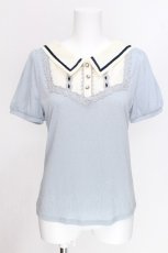 画像1: axes femme POETIQUE / 襟デザイン半袖カットソー  サックス S-26-06-29-008-AX-TO-HR-ZS (1)