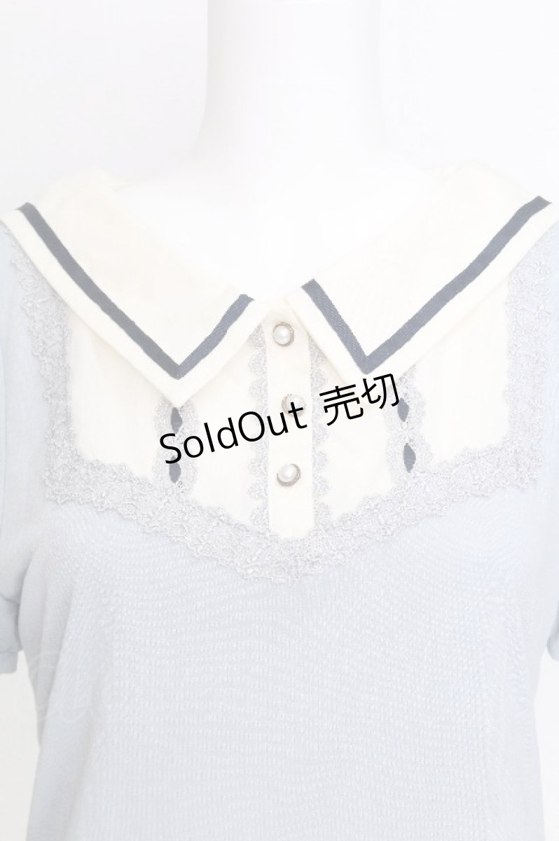 画像3: axes femme POETIQUE / 襟デザイン半袖カットソー  サックス S-26-06-29-008-AX-TO-HR-ZS (3)