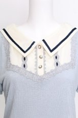 画像3: axes femme POETIQUE / 襟デザイン半袖カットソー  サックス S-26-06-29-008-AX-TO-HR-ZS (3)