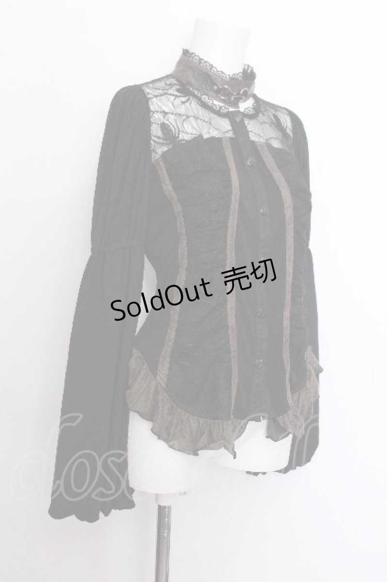 画像2: Qutie Frash / クモメッシュパフブラウス  黒ｘカーキ S-26-07-04-028-QU-BL-HR-ZS (2)