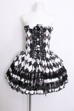 画像1: ATELIER PIERROT / "Diamond Circus"ミニコルセットワンピース  黒ｘ白 S-26-07-04-058-EL-OP-AS-ZS (1)