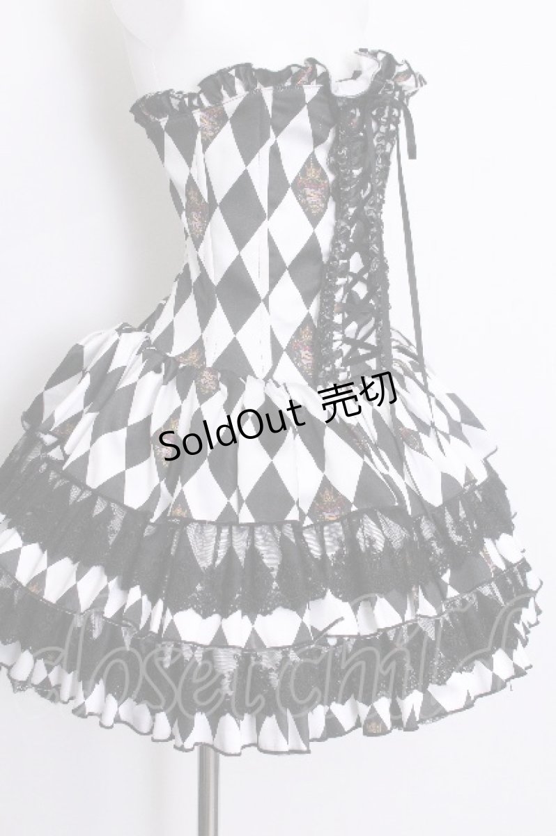 画像2: ATELIER PIERROT / "Diamond Circus"ミニコルセットワンピース  黒ｘ白 S-26-07-04-058-EL-OP-AS-ZS (2)