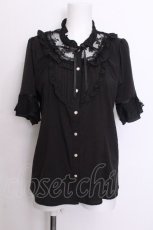画像1: axes femme / 透けレースとろみ半袖ブラウス  黒 S-26-07-04-022-AX-BL-AS-ZS (1)