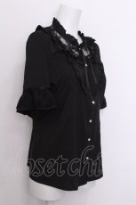 画像2: axes femme / 透けレースとろみ半袖ブラウス  黒 S-26-07-04-022-AX-BL-AS-ZS (2)
