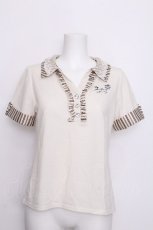 画像1: axes femme / 襟レジメン刺繍シャツ  アイボリー S-26-07-05-016-AX-TS-HR-ZS (1)