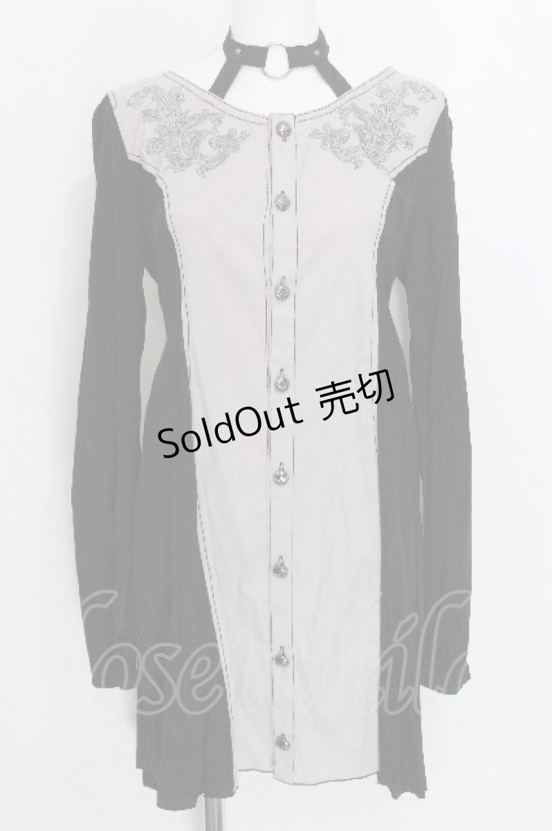 画像1: ALGONQUINS / 刺繍入りバイカラーロングカーディガン  黒ｘグレー S-26-07-06-038-AL-TO-HR-ZS (1)