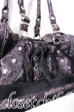 画像8: Ozz oneste / ジャガードベルトデザインハンドバッグ  黒ｘ紫 S-26-07-08-004-OO-ZA-HR-ZS (8)