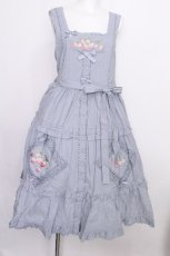 画像1: NyaNya（海外ロリータブランド） / Strawberry Flowers on thr Hill ジャンパースカート  サックス S-26-07-16-034-LO-OP-TE-ZS (1)