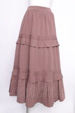 画像1: axes femme / レース切替ティアードスカート  茶 S-26-07-16-051-AX-SK-AS-ZS (1)